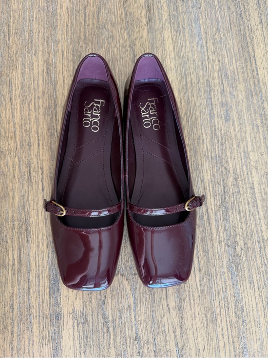 Franco Sarto Shoes - Franco Sarto Women's Burgundy Patent Mary Jane Flats with Buckle Strap